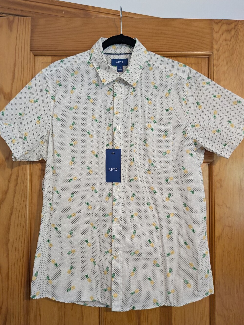 Apt. 9 White Short-Sleeve Pineapple Print Button-Down Shirt 🍍NWT